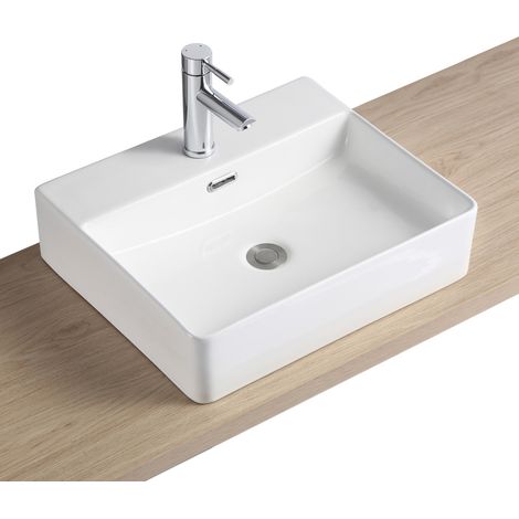 Mob-In – Vasque à poser rectangulaire en céramique blanche 50x42cm – Évacuation standard 45mm – Intégration trop-plein – Facile à entretenir