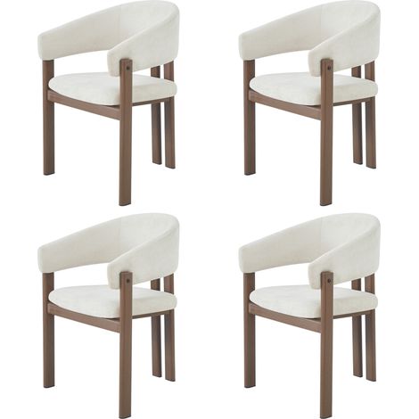Set aus 4 Esszimmerstühlen aus Metall in Nussbaum-Optik mit Leinenbezug (1/5)