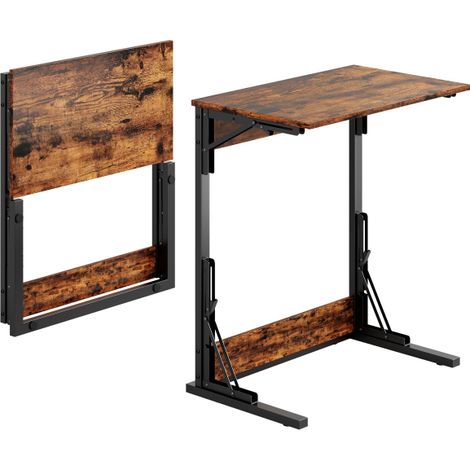 Lot 2 tables C pliables – Métal pieds réglables – 60x37x71cm – Marron – Salon/Chambre/Bureau (1/5)