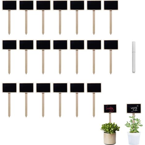Black Wooden Plant Labels - 20 Labels + 1 Marker Pen - Elegant Design Durable Size 15cm - Ideal for Garden and Potted Plants (1/5)