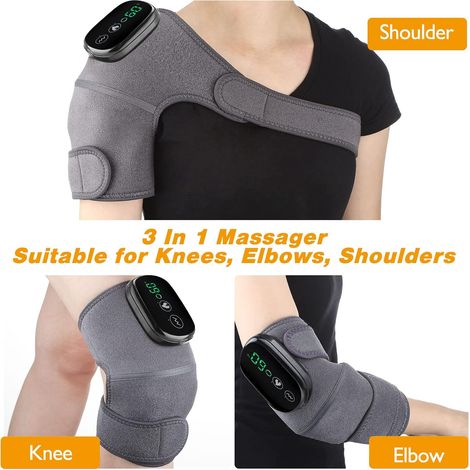 Masseur de genou sans fil avec chaleur et vibration, coussin chauffant conforme aux normes FSA ou HSA pour genou, coude, épaule, genouillère chauffante (paquet de 1 gris) (1/5)