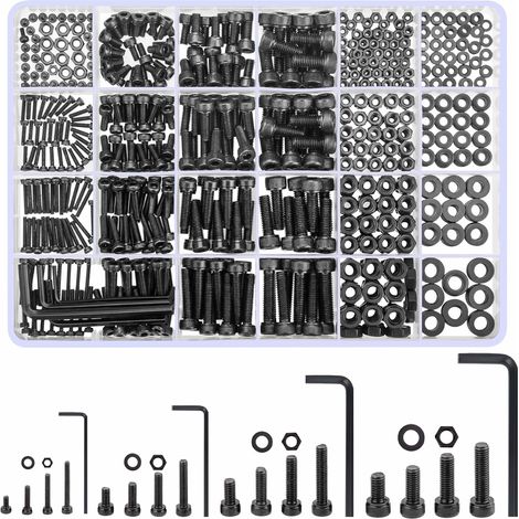 1230 Pièces Boulon Vis M2 M3 M4 M5 Jeu de Vis et Écrous et Rondelles, Vis Boulon à Tête Hexagonale et Écrous, Vis a Six Pans Creux, Vis avec écrous Rondelles Assortiment Kit pour Auto (1/5)
