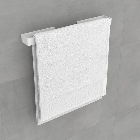 Toallero de baño Adhesivo fabricado en acero y acabado blanco mate Peso máx.: 3kg Medidas 44x3x7cm Incluye adhesivo extra fuerte y tornillos para que elijas como fijarlo a la pared - (1/5)