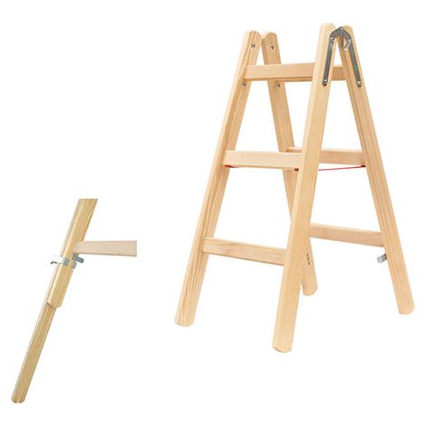 Escabeau bois double 2x3 échelons - Hauteur max. de travail 1.90m - 71410/2X3/79640 (1/5)