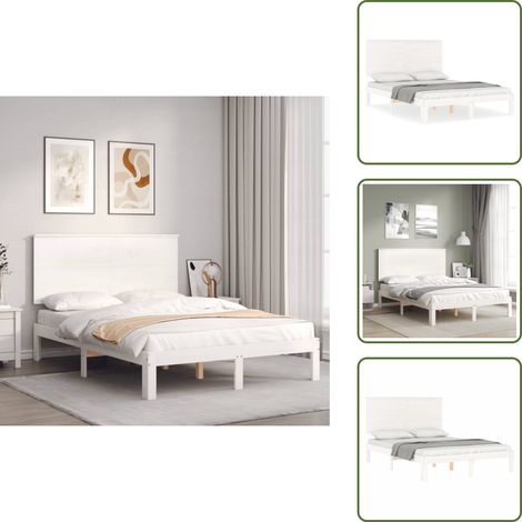 Madera maciza - vidaXL Estructura cama de matrimonio con cabecero madera maciza blanco - Cama de madera