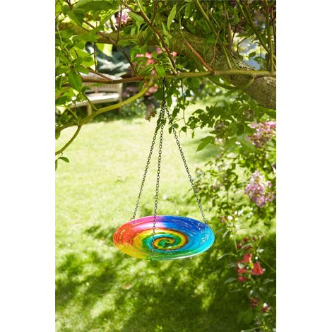 Smart Garden Rainbow Stained Glass Hanging Wild Bird Bath Feeder Garden Decor (1/2)