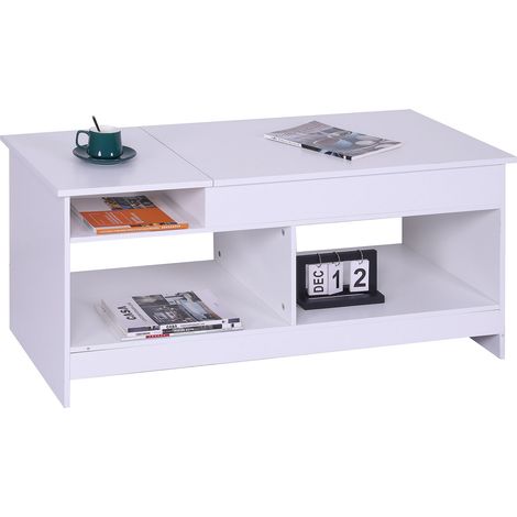 Relaxdays Couchtisch aufklappbar, HBT: 50x110x50 cm, Wohnzimmertisch mit Stauraum, zusätzliche Ablagefläche, weiß