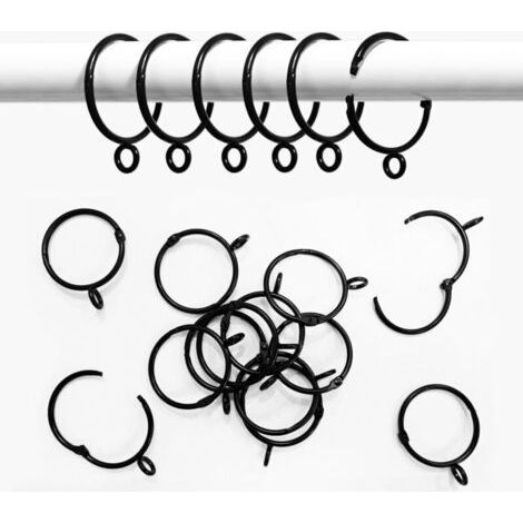 16 Anneaux de Douche en Métal, Anneau Circulaire Ouvrable de 38mm pour Tringles à Rideaux, Antirouille Cercle Metal Anneaux avec Oeillet pour Rideaux, Salle de Bain (Noir) (1/5)