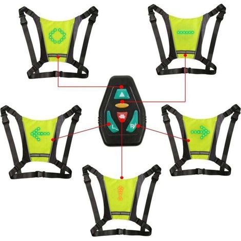 Chaleco con intermitentes LED, chaleco reflectante LED con indicador de dirección: control remoto, intermitentes, recargable por USB, fácil instalación para luz de advertencia de bicicleta - Color (1/4)