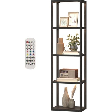 Lampadaire RGB 45x29x157 cm noir avec étagères en verre trempé et télécommande (1/5)
