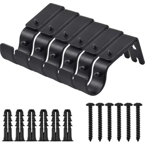 Adjustable wall-mounted curtain brackets – Set of 6 in black metal with screws included