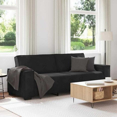 Canapé 3 places 220 cm tissu noir accoudoirs larges confortable salon (1/5)