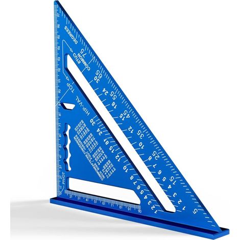 Vtizikl Équerre de charpentier triangulaire épaisse en aluminium, 180 mm, outil de mesure de haute précision (bleu)