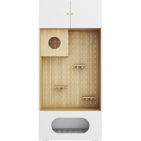 Katzenschrank mit Kletterwand, Katzenhöhle und Stauraum, 90 x 50 x 200 cm, Weiß Holzoptik (1/5)