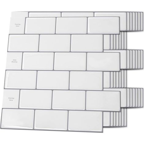 [JAMAIS UTILISÉ]Lot de 10 Pièces,Crédence Adhésive Cuisine,Carrelage Adhésif Mural,Crédence Adhésive Cuisine Salle de bains,30 x 30cm, Blanc Chaud avec Coulis Gris