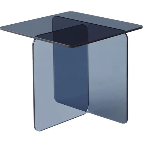 Table d'appoint carrée en verre trempé bleu foncé – Dimensions 50x50cm – Design moderne pour salon ou chambre – Patins antidérapants inclus – Meubletmoi (1/5)