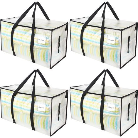 4 Pièces Grand Sac de Rangement, 90L Sac Rangement Vetement, Sac de Rangement Imperméable, Résistant et Extra-Large, Housse Vetement Avec Poignée pour Ranger et Organiser les Vêtements (1/4)