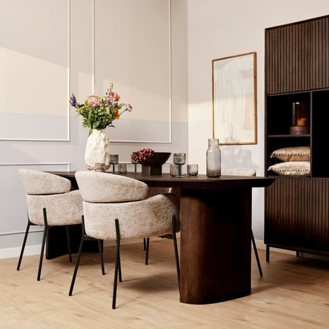 Table à manger ovale bois foncé pieds courbes 300 cm ALMA