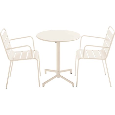 Ensemble table de jardin et 2 fauteuils en métal ivoire - Palavas (1/5)