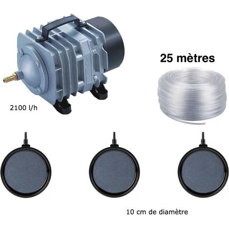 Set aérateur bassin de jardin 3 Disques 10 cm PREMIUM de 0 à 5000 l. Pompe à air bassin + bulleurs de qualité