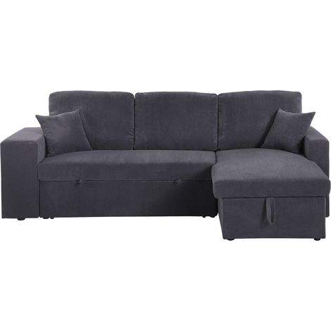 Habitat Et Jardin – Canapé d'angle convertible réversible 3 places en velours côtelé – Dimensions 233 x 146 x 86 cm – Couchage 192 x 136 cm – Gris (1/5)