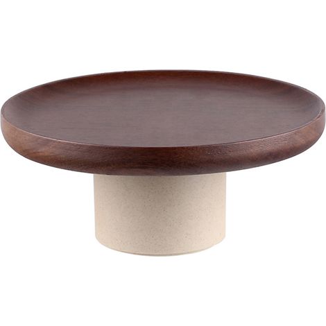 Assiette à Fruits Vintage en Céramique sur Pied - Plateau Bois pour Présentation de Gâteaux et Snacks - Décoration Salon (1/5)