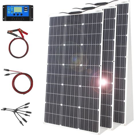 Kit de panneau solaire flexible 12V, capacité de 100W, matériau monocristallin, design étanche (1/2)