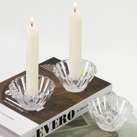 Lot de 3 photophores en verre strié pour bougies, décoration de table mariage fête (1/5)
