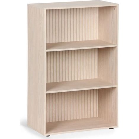 Étagère de rangement Bilbliothèque de 3 niveaux avec décor à lattes coloris effet bois clair - L. 60 x Largeur 29,7 x H. 90 cm (1/3)