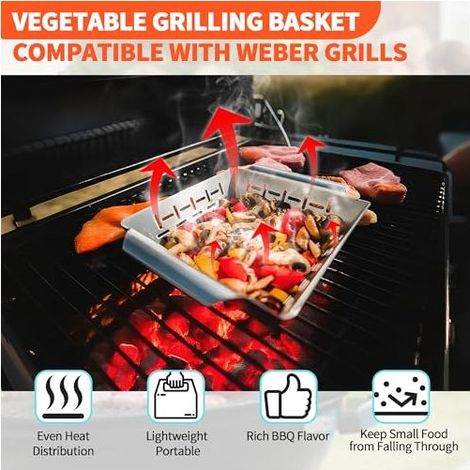 Gemüsekorb für Weber-Grill, Ersatzkorb für Weber-Grill, Grillzubehör für den Außenbereich, Gemüsekorb aus Edelstahl, für Camping (Fisch und Fleisch). (1/5)