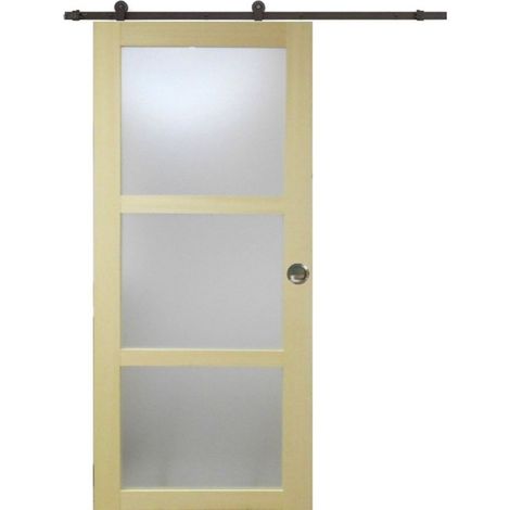 Porta scorrevole smaltata Ayous impiallacciato 3 vetri H204 x L83 + guida a ruota + 2 gusci installati