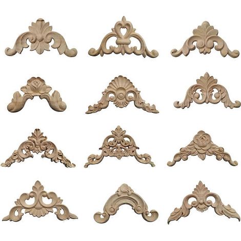 Ensemble de 12 coins décoratifs en bois sculpté non peint, compatibles avec les meubles et ornés de motifs de style européen. (1/5)