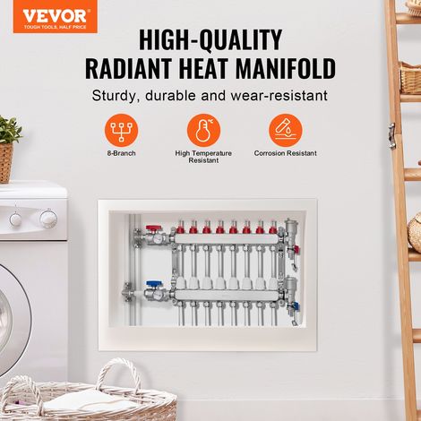 Collecteur de Chauffage Radiant 8 Branches, Kit Collecteur Tubes PEX 1,27 cm en Acier Inoxydable, avec Adaptateurs 1,27 cm, Accesso… (1/5)