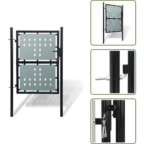 Puerta metálica - vidaXL Puerta de valla individual negra de 100x200 cm - Puerta de jardín negra
