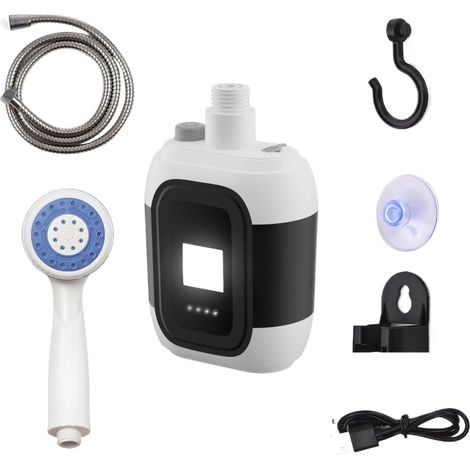 Pompa per doccia da campeggio - Pompa per doccia ricaricabile con luce LED per escursionismo, batteria ad alta capacità da 2200 mAh, attrezzatura portatile per attività all'aperto, giardino, spiaggia