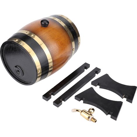 Baril en chêne rouge rétro de 3L, grand contenant à vin pour maison, tonneau décoratif en bois de chêne couleur chêne (1/5)