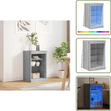 Aparador de madera - vidaXL Aparador con luces LED gris Sonoma 41x37x67 cm - Aparador con almacenamiento