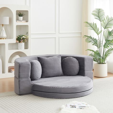Sofá convertible 4 en 1 180x92x84 cm de pana gris para espacios pequeños - CHICFURN (1/5)