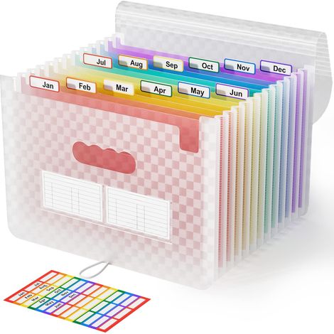 A4 Rangement Papier Administratif Trieur 12 Compartiments,A4 Trieur Document avec Motif de Grille, Portable Valisette Trieur Accordeon, Accordéon Organiseur de Dossiers de Fichiers(Rose) (1/5)