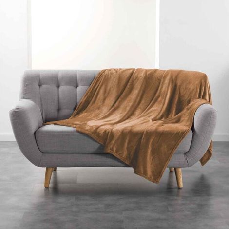 Plaid Uni en Flanelle "Flanou" 180x200cm Camel (1/2)