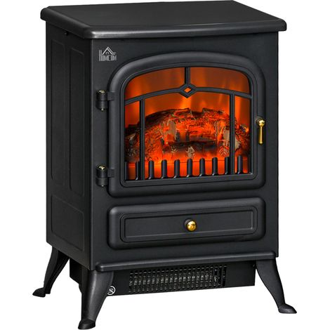 HOMCOM Fireplace Stove Heater Log Burning Flame Electric 950/1850W Living Room (1/5)