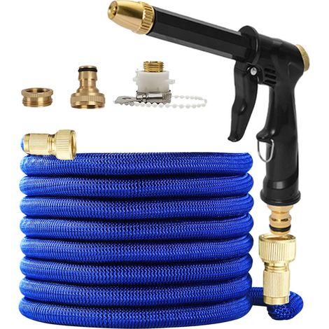 Erweiterbarer Gartenschlauch 50FT (15m) - Schwarze Messing-Spritzpistole & Komplettset (1/4)