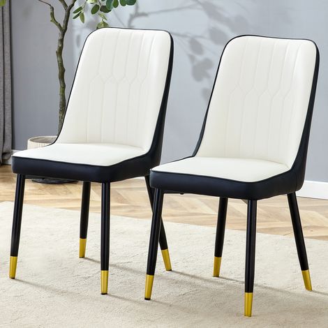 Ensemble de 2 chaises salle à manger modernes en cuir PU noir/blanc, pieds métal noir, design ergonomique – pour cuisine, salon, bureau (1/4)