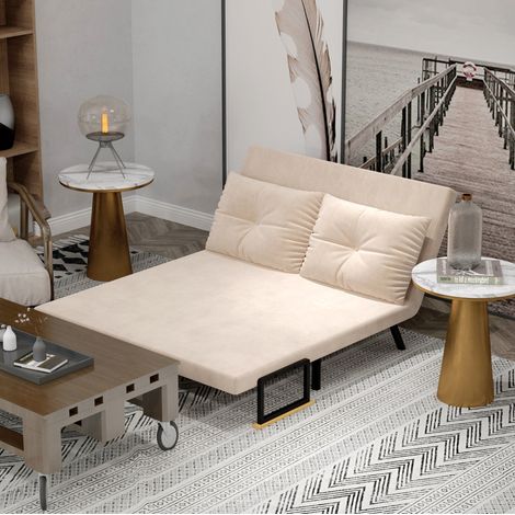 Fauteuil convertible 102x73x81 cm beige en polyester avec dossier réglable et coussin (1/4)