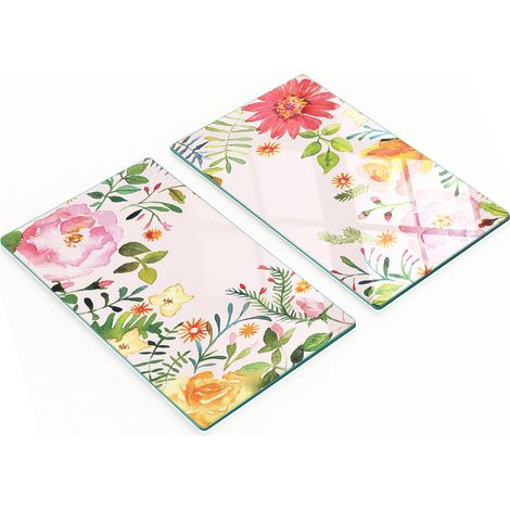 Tableros de vidrio elegantes y duraderos con estampado floral en acuarela, 2x30x52 cm.