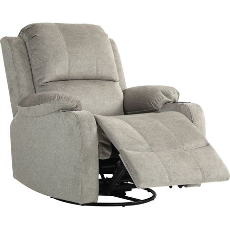 Sillón para TV con función reclinable, giratorio 360°, función basculante, con núcleo de muelles ensacados, reposapiés, portavasos, 87 largo x 95 ancho x 102 alto cm, marrón