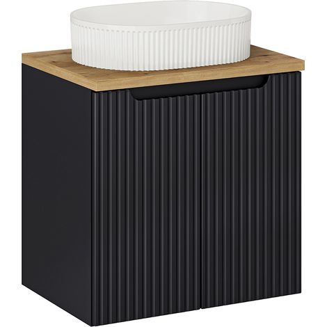 Waschtisch 60cm Riva, Schwarz und Holzoptik