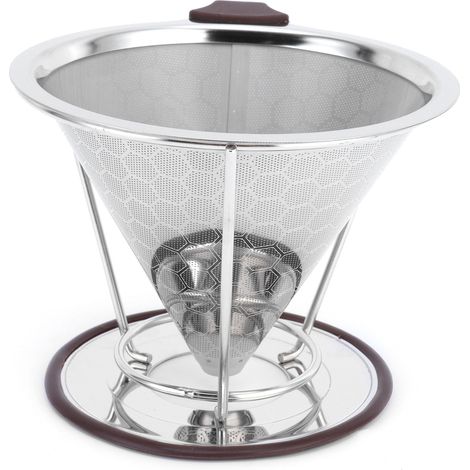 Edelstahlfilter mit Halter, Kaffeefilter-Siebtrichter, Küchenhelfer für 1-6 Tassen (1/5)