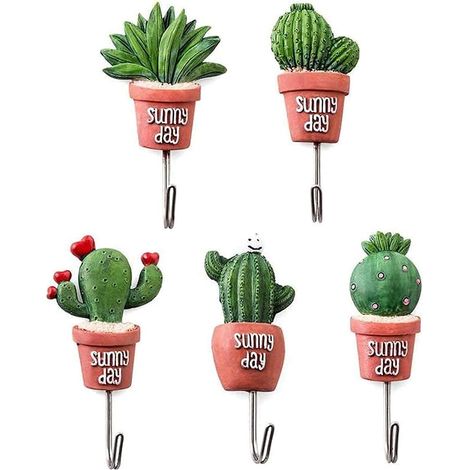 Crochets muraux autocollants, motif cactus, 5 modèles différents, adaptés à H