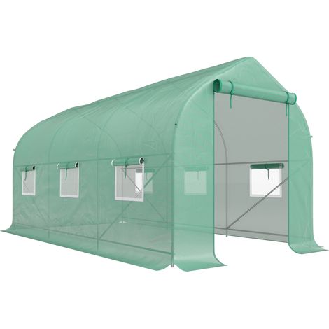 Serre tunnel de jardin 8m², abri tunnel avec 1 porte et 6 aérations, bâche en polyéthylène 140g/m², 400x200x200cm, vert (1/5)